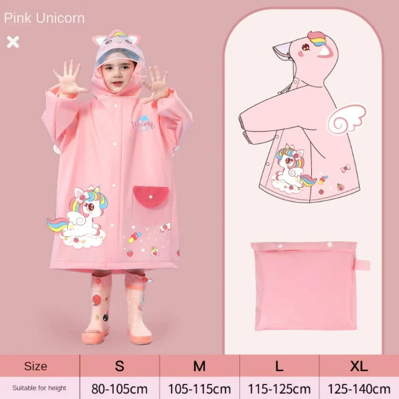 Adorable imperméable pour enfant – Poncho de pluie imperméable (motifs dinosaure ou licorne) avec espace pour sac à dos – Vêtement de pluie pour écolier