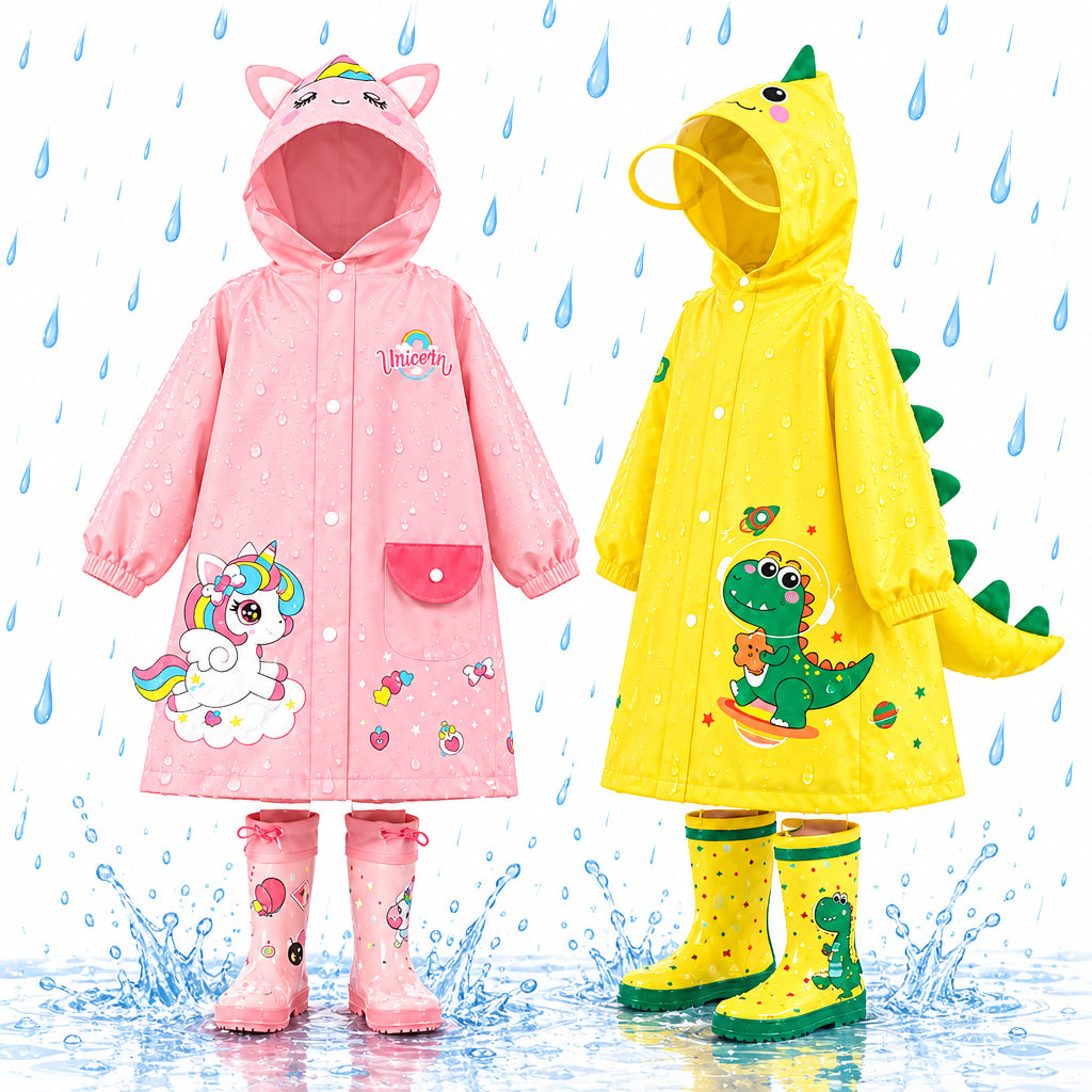 Adorable imperméable pour enfant – Poncho de pluie imperméable (motifs dinosaure ou licorne) avec espace pour sac à dos – Vêtement de pluie pour écolier